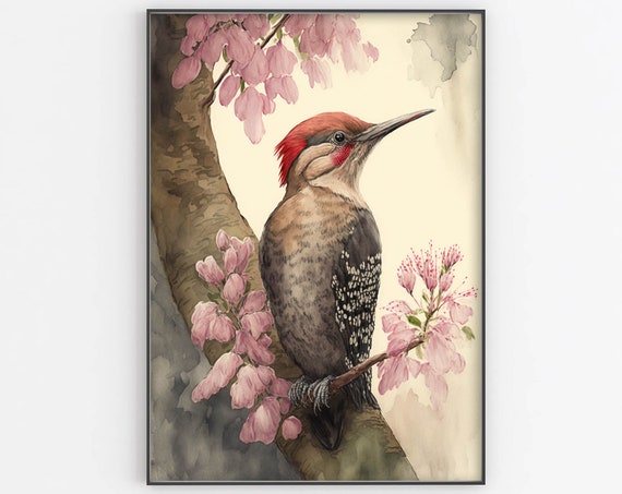 Woodpecker Watercolor Painting Painting Poster Print Woodpecker Art Print Wall Decor Wall Art Home Decor Large Wall Art Housewarming Gift