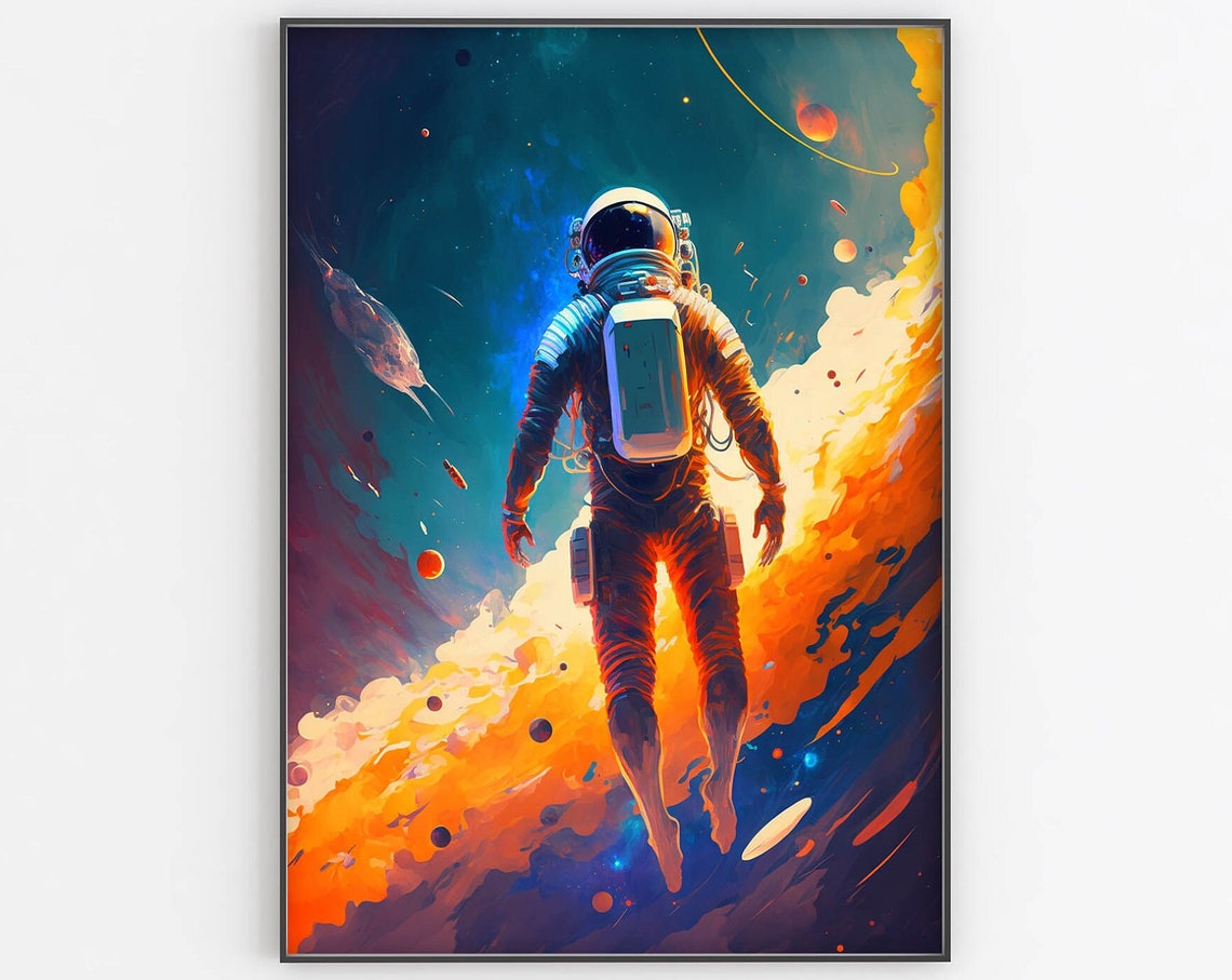 Astronaut Floating in Nebula Poster Deep Space Galaxy Colorful Art