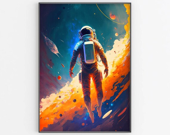 Astronaut Floating in Nebula Poster Deep Space Galaxy Colorful Art