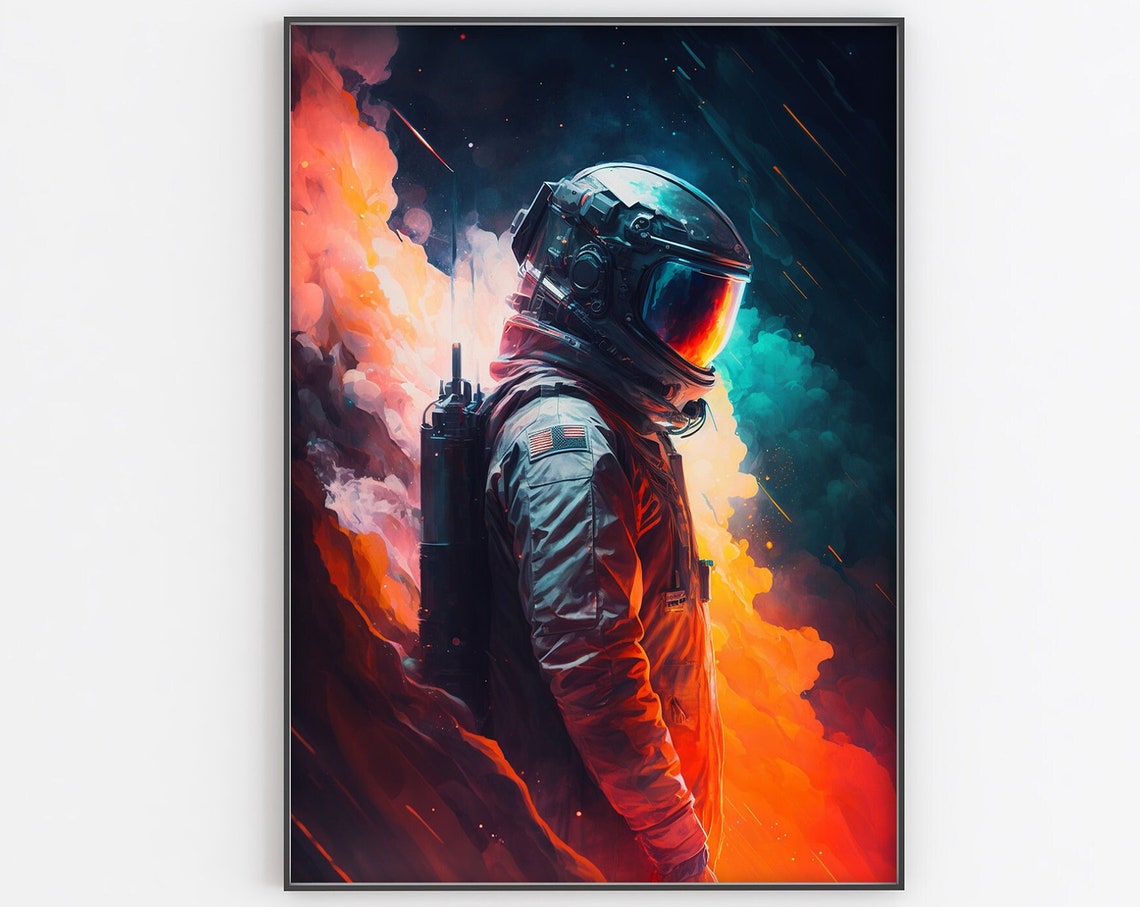 Astronaut Portrait Flames And Smoke Poster Fiery Cosmic Clouds Artwork