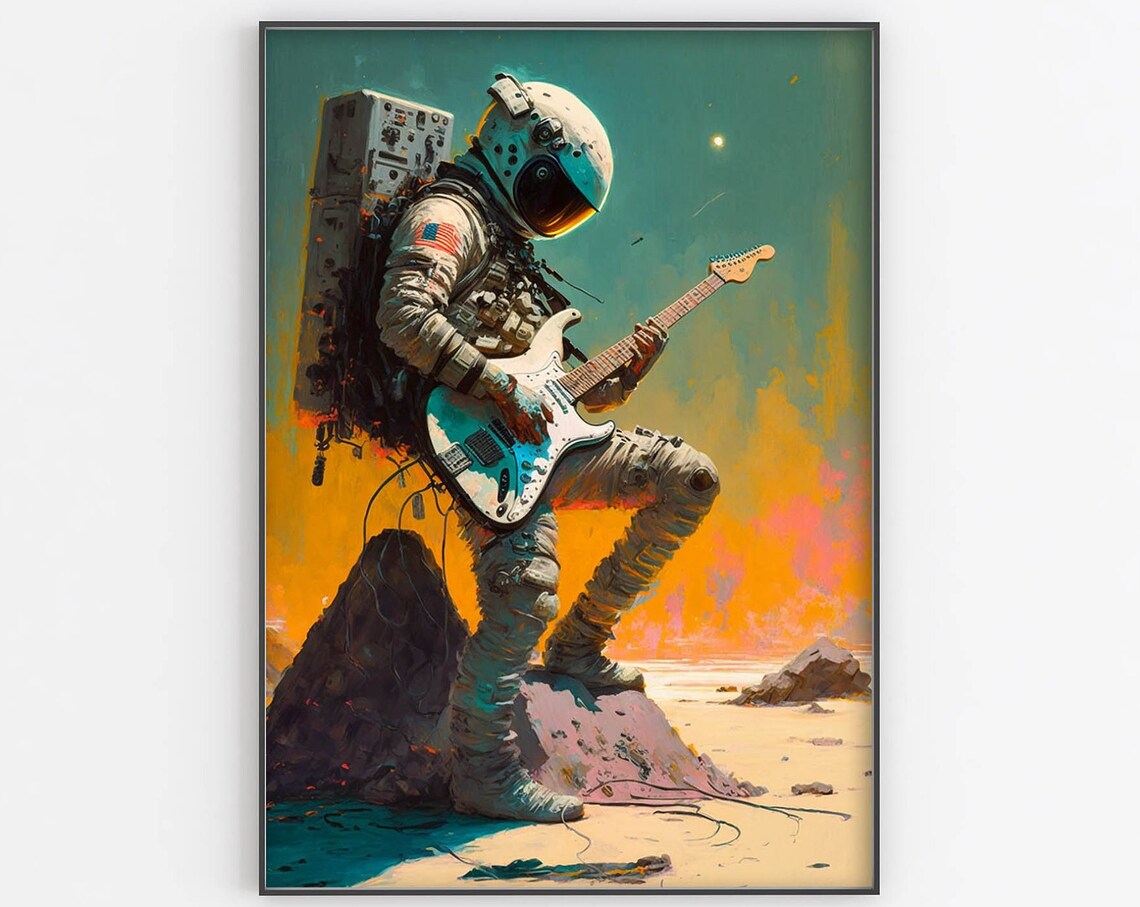 Astronaut Playing Electric Guitar Poster Cosmic Rock Concert Artwork - Image 2