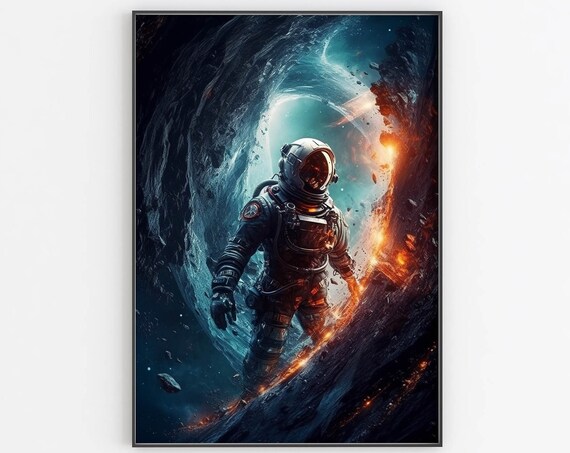 Astronaut Emerging From Cosmic Vortex Tunnel Deep Space Poster