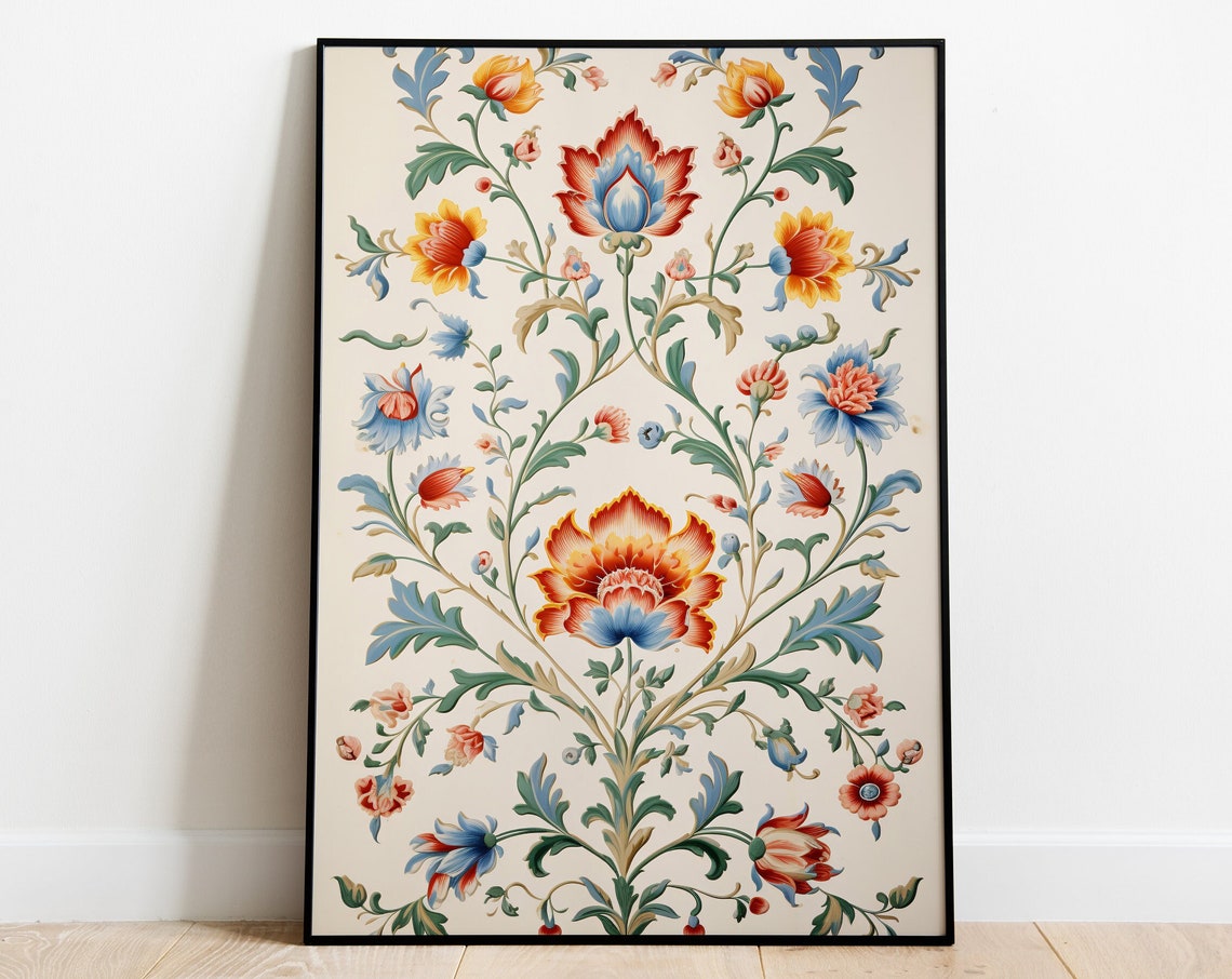 Vintage Indian Floral Palace Painting Symmetrical Botanical Poster