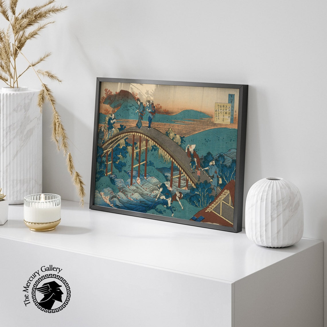 Hokusai Arched Bridge Travelers Autumn River Japanese Woodblock Poster - Image 6