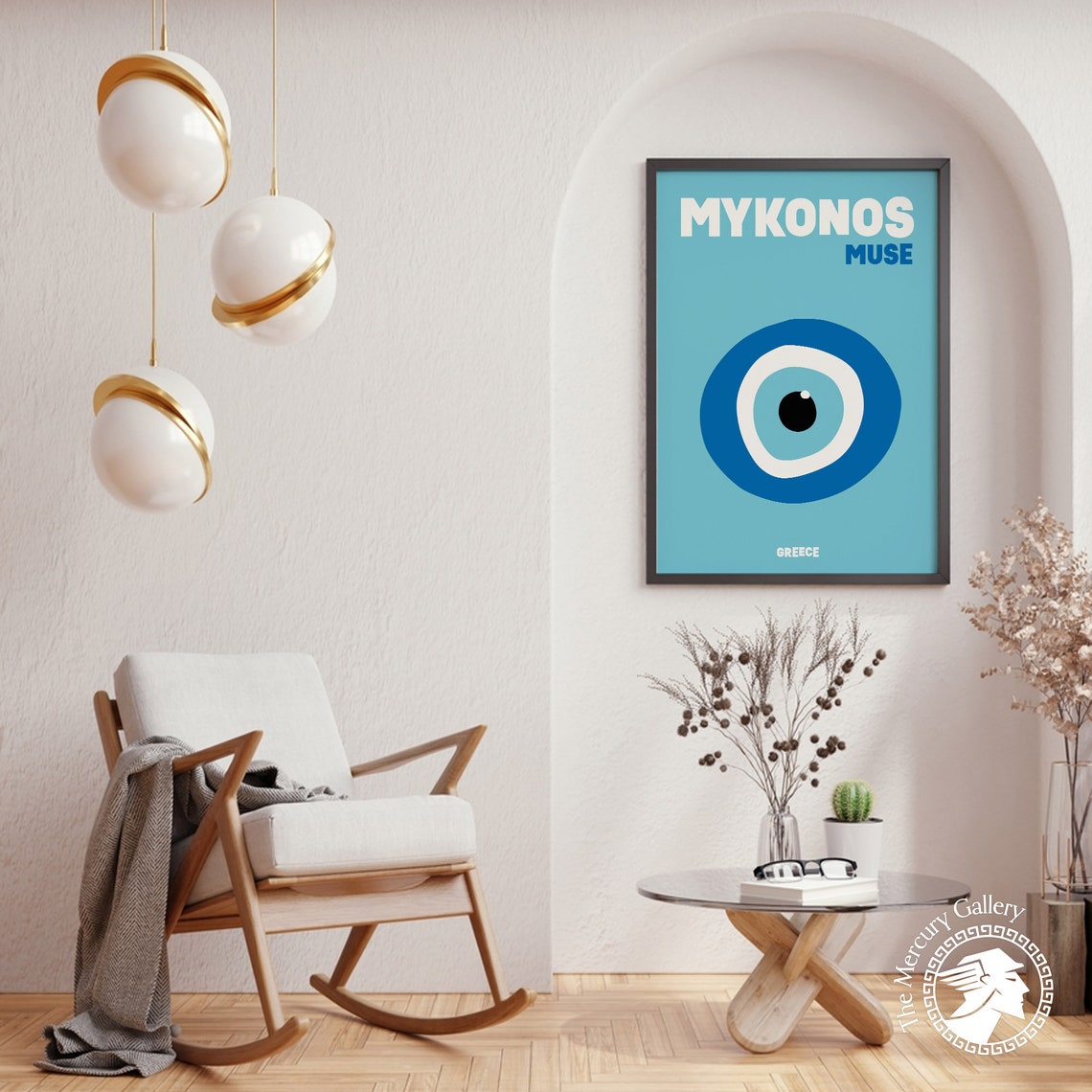 Mykonos Greece Muse Evil Eye Graphic Blue Modern Travel Poster Print - Image 2