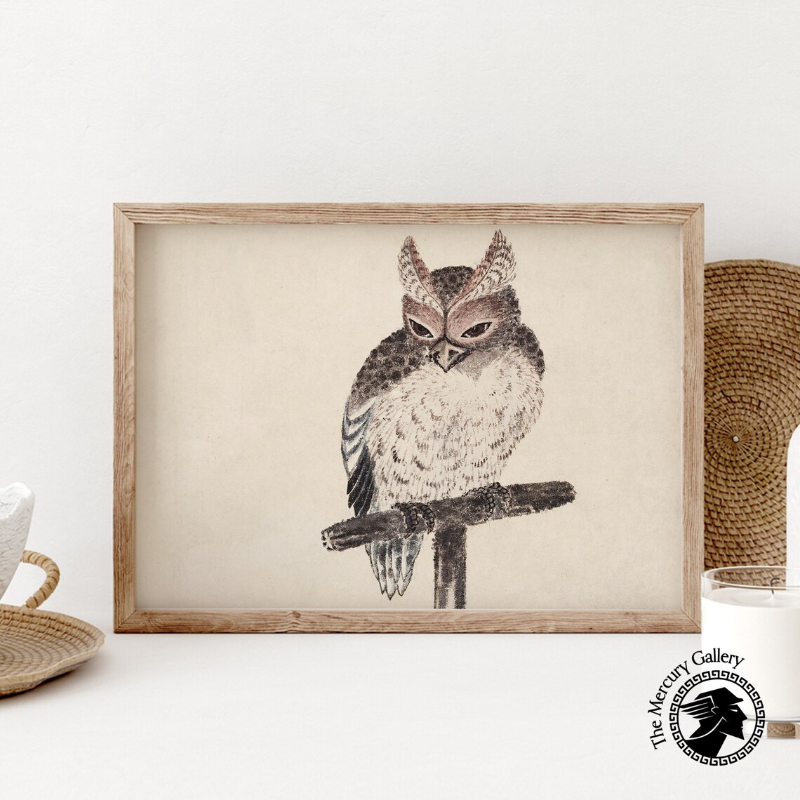 Hokusai Japanese Owl Perched on Branch Vintage Woodblock Art Print Poster - Image 6
