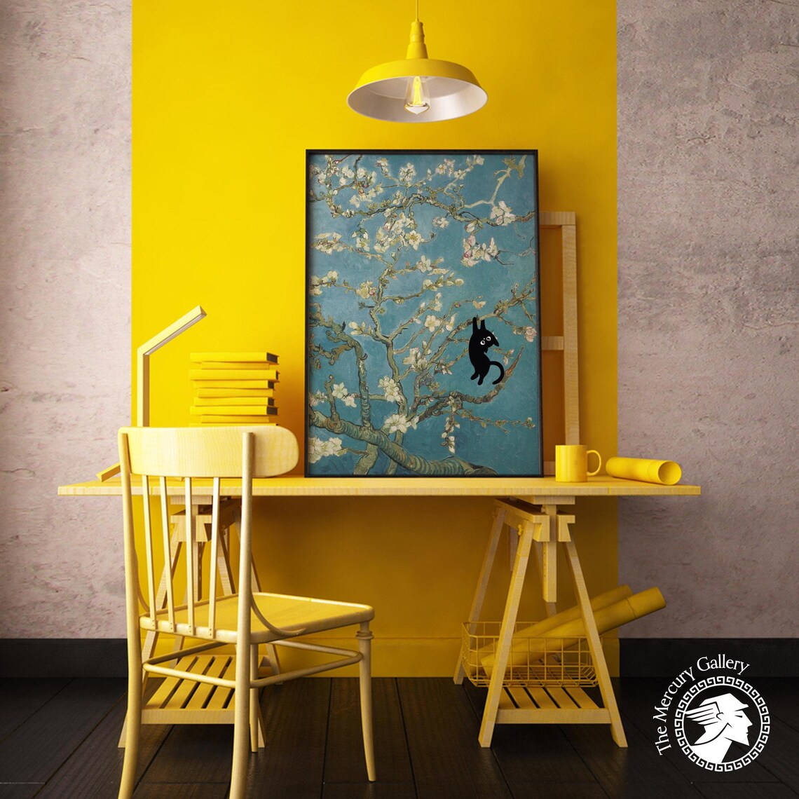 Black Cat in Almond Blossom, Van Gogh-Inspired Art Print - Image 4