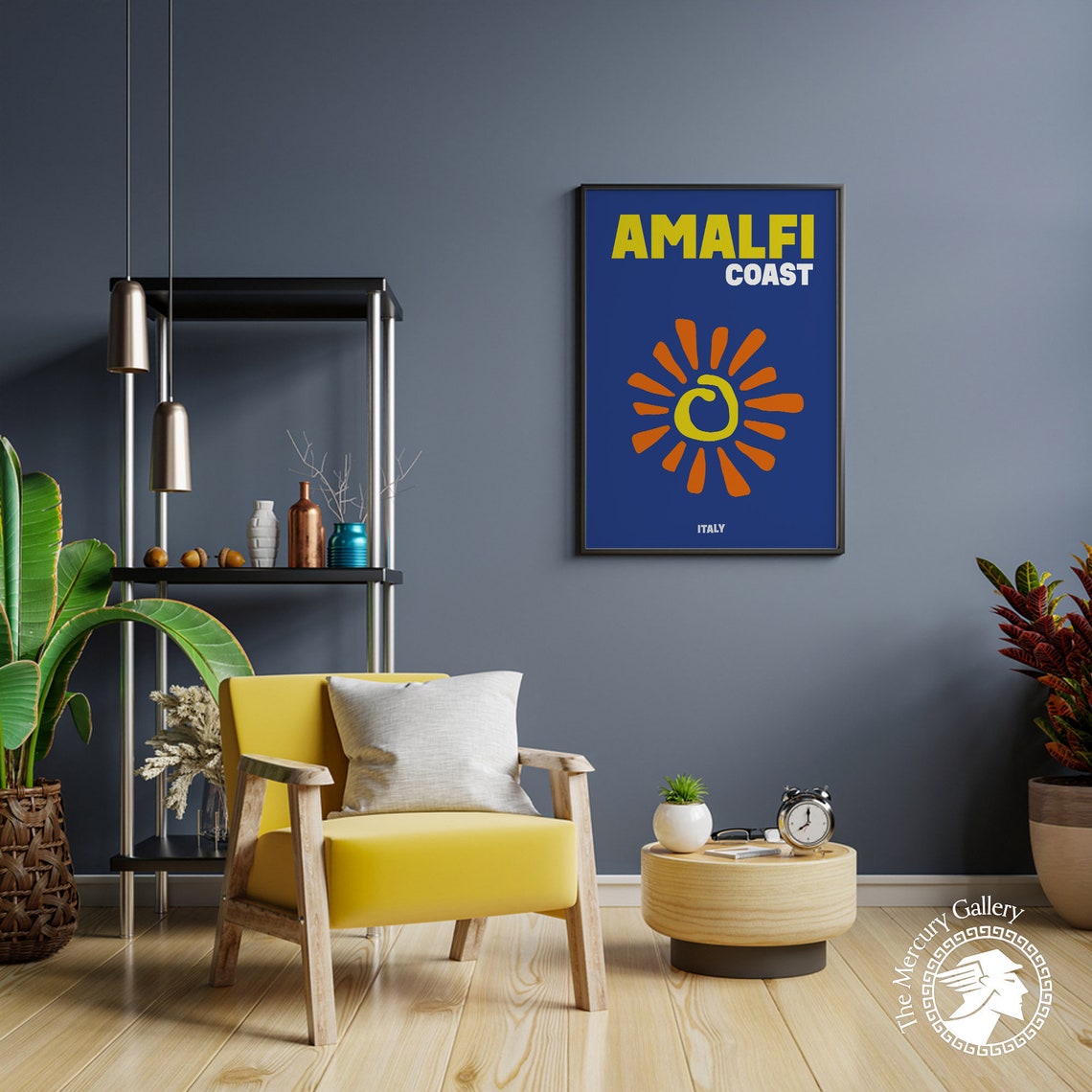 Amalfi Coast Italy Bold Blue Orange Sun Minimalist Travel Poster - Image 4