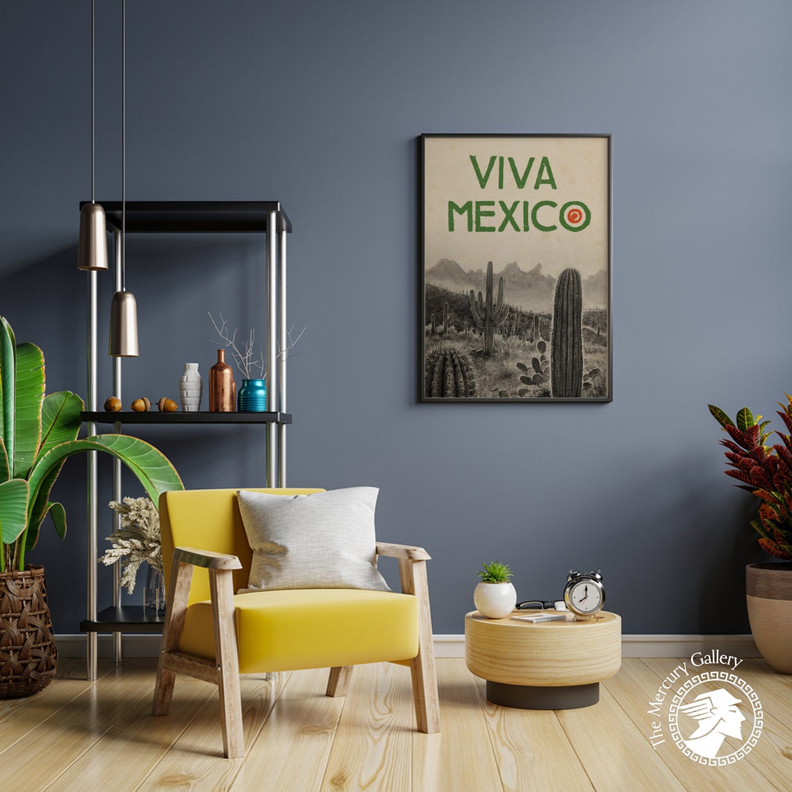 Viva Mexico Desert Cactus Mountains Monochrome Vintage Travel Poster - Image 4