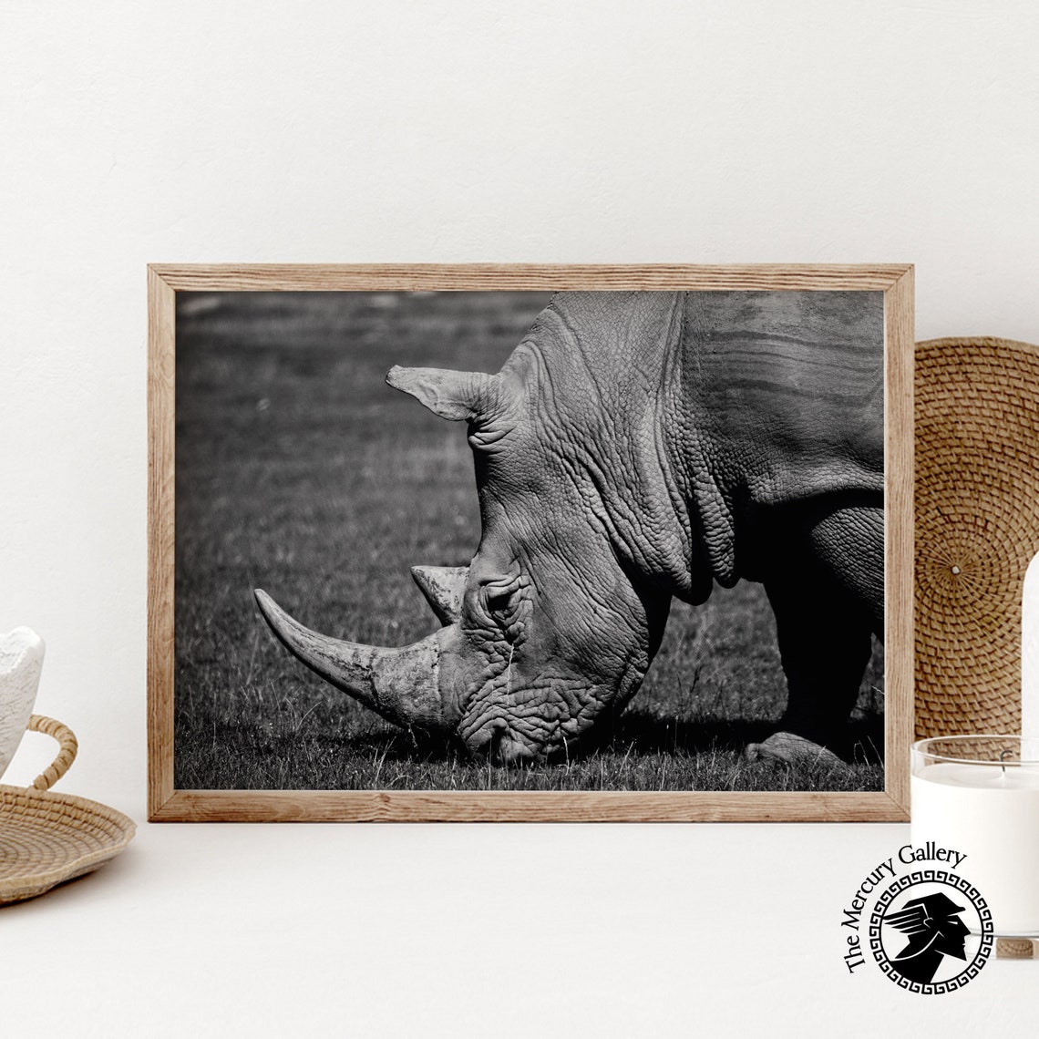 Rhinoceros Close Up Black And White Dramatic Wildlife Art Print - Image 6