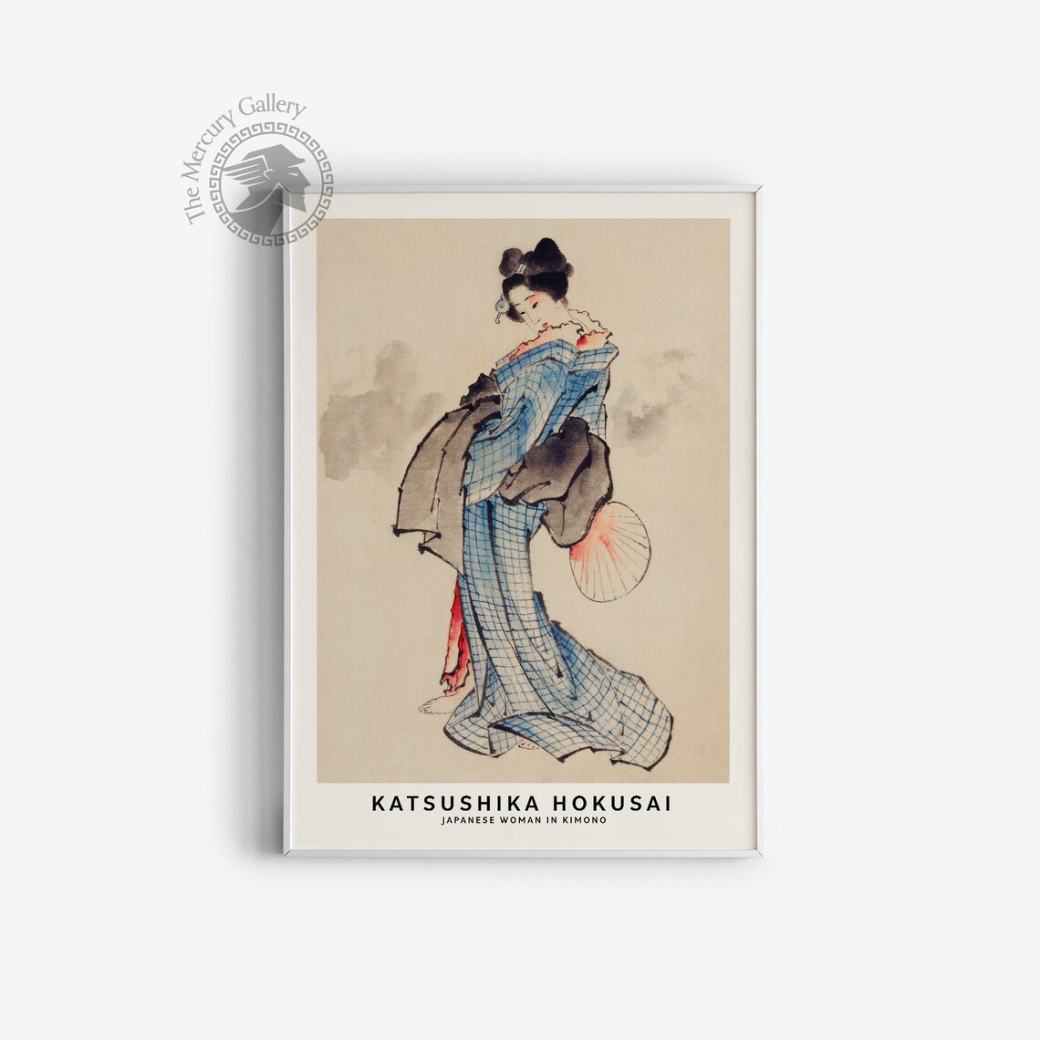 Katsushika Hokusai Woman in Blue Checkered Kimono Parasol Ukiyo E Art Poster - Image 4