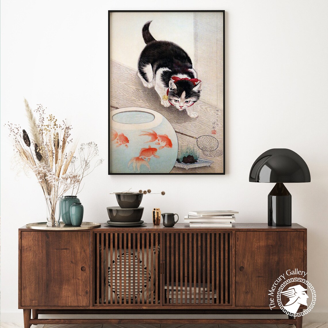 Black Cat Watching Goldfish Bowl Vintage Japanese Cat Animal Art Poster - Image 5