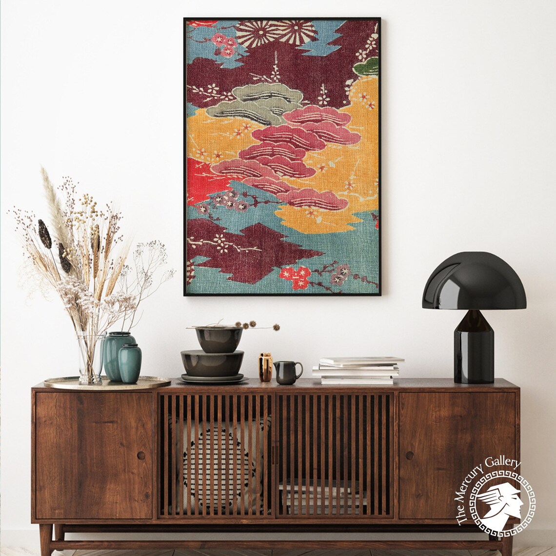 Vintage Plum and Chrysanthemum Pattern Art Print - Image 6