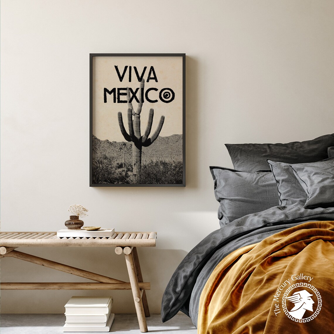Viva Mexico Saguaro Cactus Desert Sepia Vintage Travel Poster Wall Art - Image 3