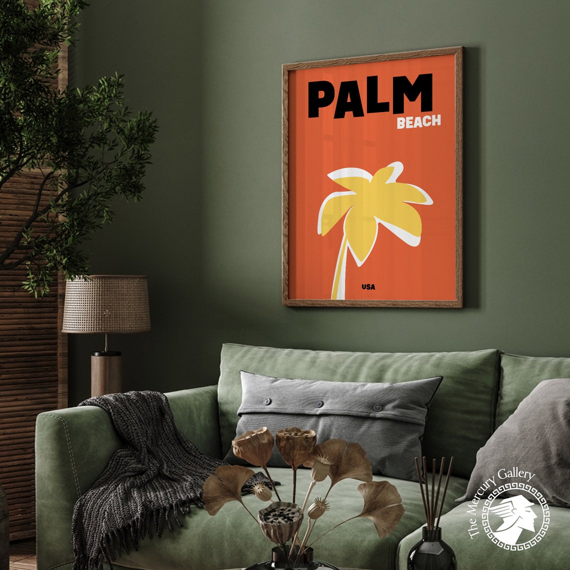 Palm Beach USA Yellow Palm Tree Terracotta Modern Retro Travel Poster - Image 2