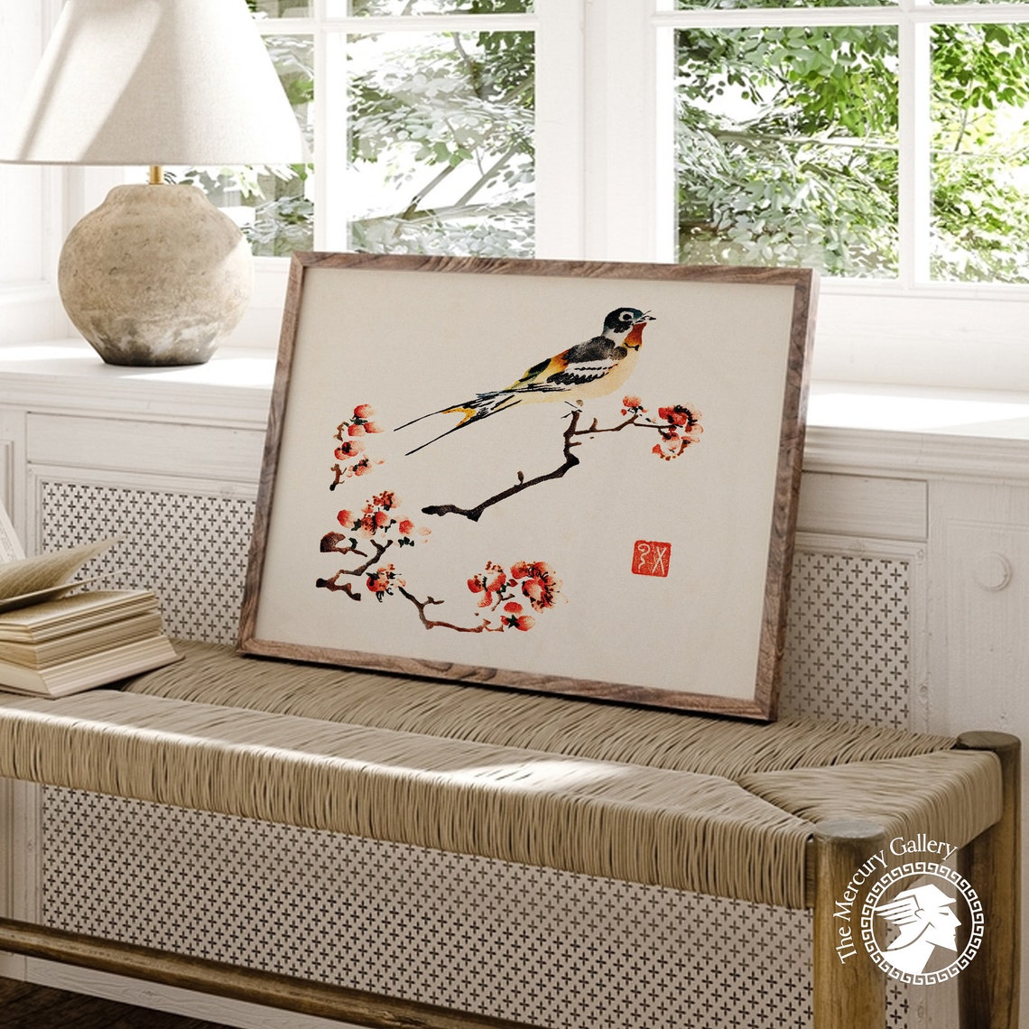 Swallow Perched On Blossoming Branch Vintage Japanese Bird Art Poster - Image 4