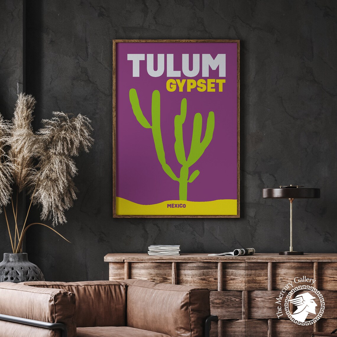 Tulum Mexico Gypset Cactus Graphic Purple Yellow Modern Travel Poster - Image 2
