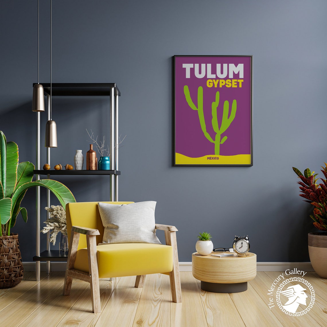 Tulum Mexico Gypset Cactus Graphic Purple Yellow Modern Travel Poster - Image 4