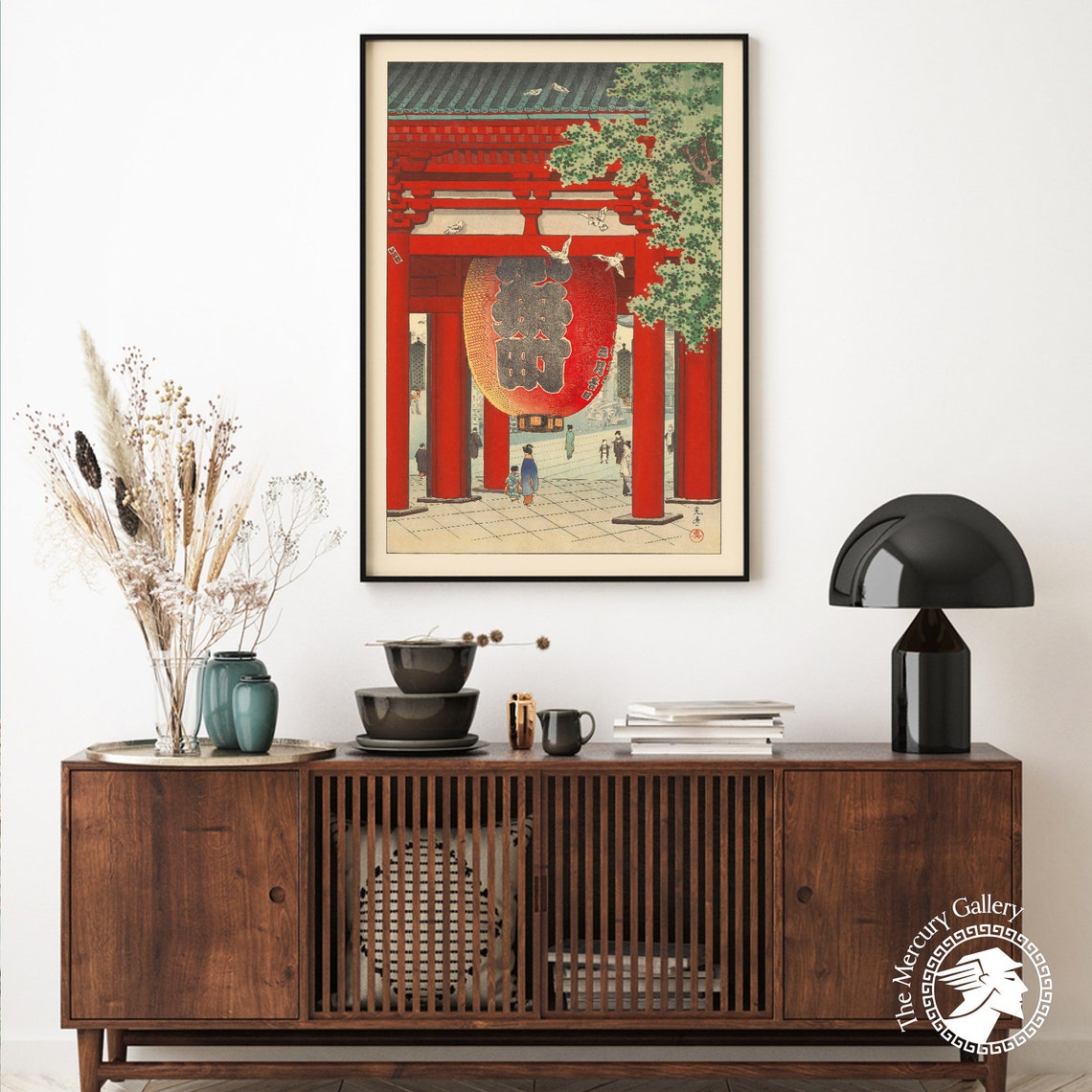 Tokyo Asakusa Kannon Nio Gate Red Lantern Woodblock Art Poster - Image 4