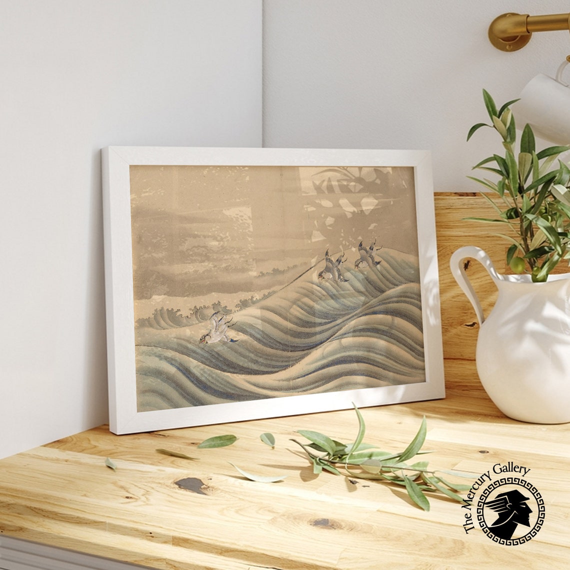 Hokusai Chidori Birds Flying Over Stylized Ocean Waves Ukiyo E Print - Image 4