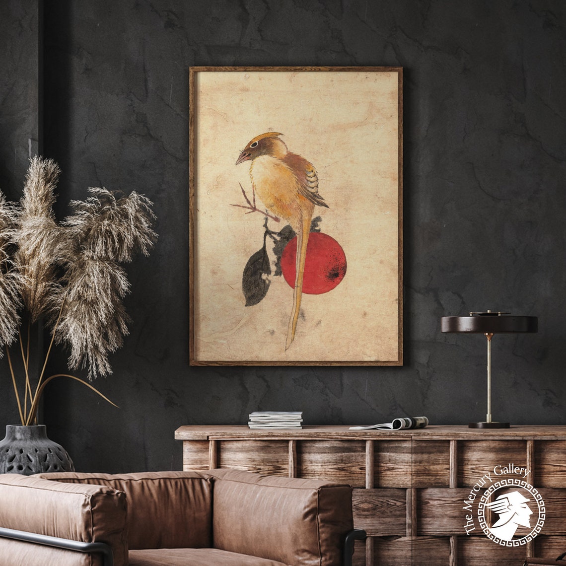 Long Tailed Bird With Red Sun Circle Vintage Japanese Bird Art Poster - Image 4