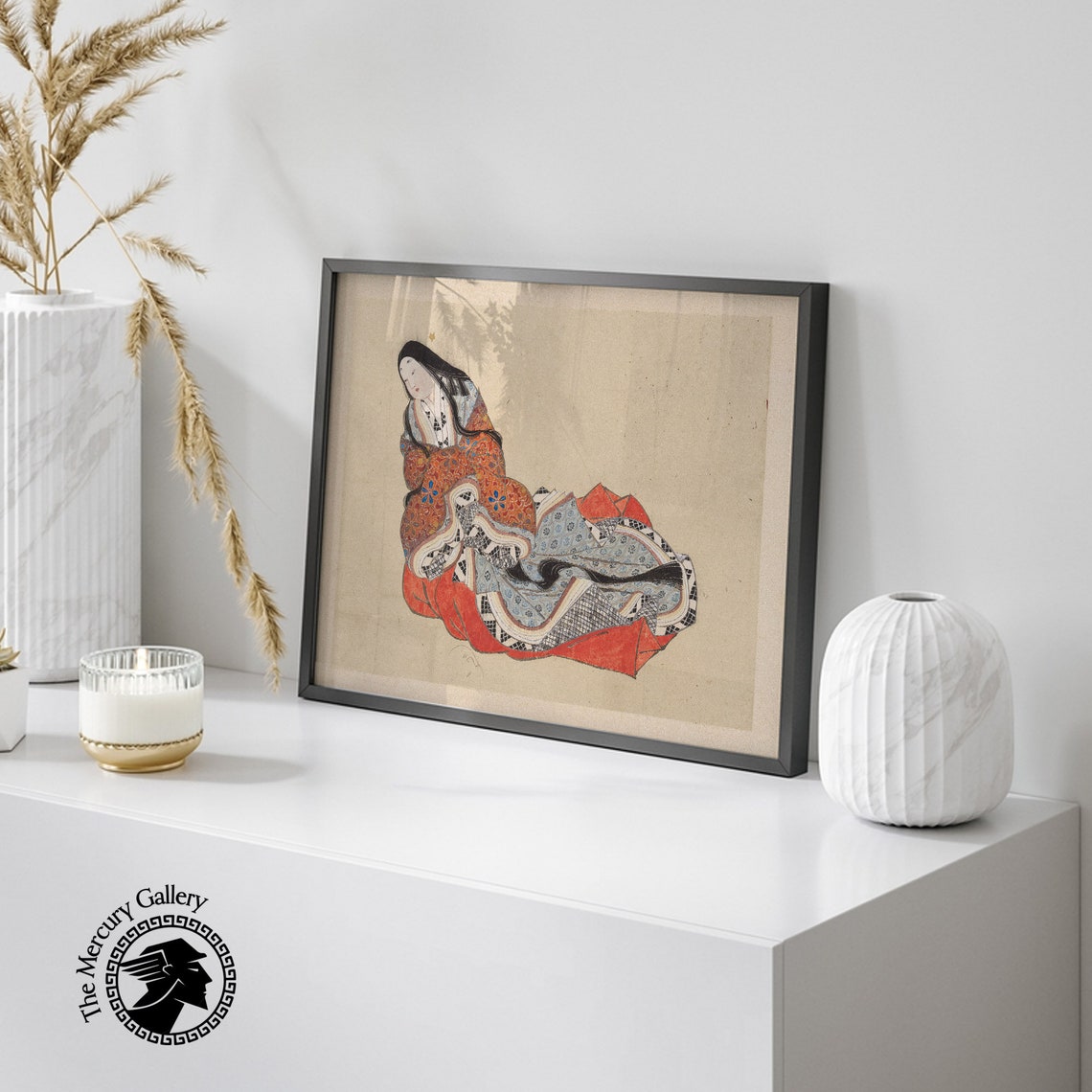 Hokusai Court Lady Reclining in Ornate Red Kimono Edo Era Art Poster - Image 2