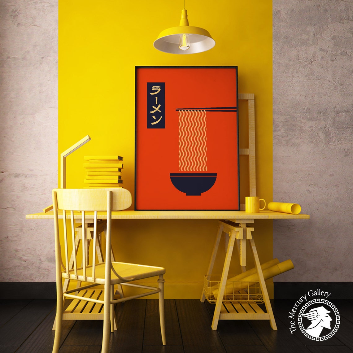 Minimalist Ramen Noodle Bowl Orange Japanese Kitchen Wall Art Poster - Image 5