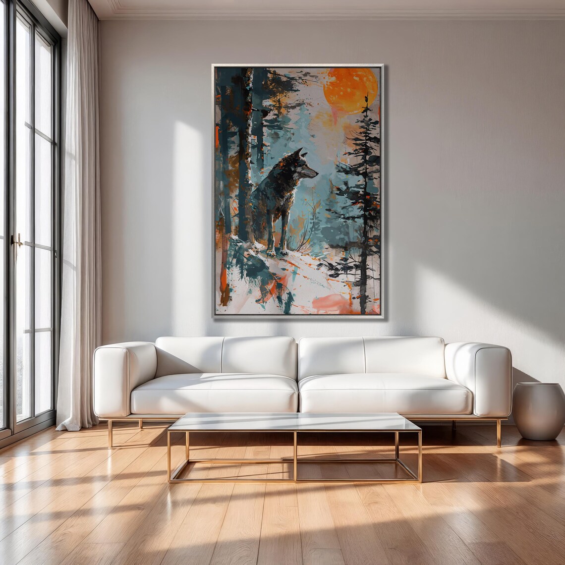 Abstract Wolf Silhouette Art Print, Sunset Forest - Image 2