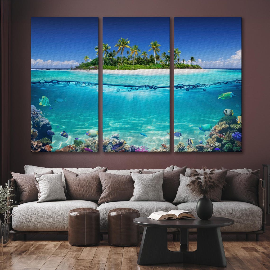 Tropical Island Split View Coral Reef Underwater Scene Wall Art - Image 6