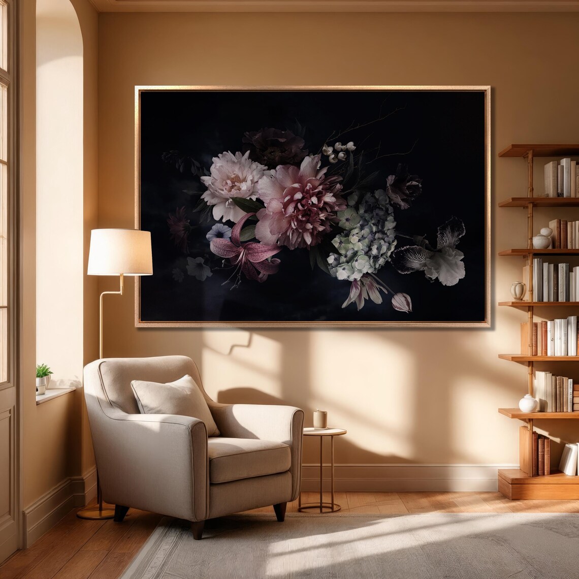 Dark Floral Bouquet Oil Painting Peonies Lilies Moody Botanical Poster - Image 5