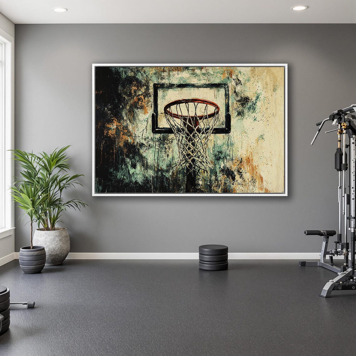 Basketball Hoop With Orange Rim On Distressed Grunge Green Wall Poster - Image 5