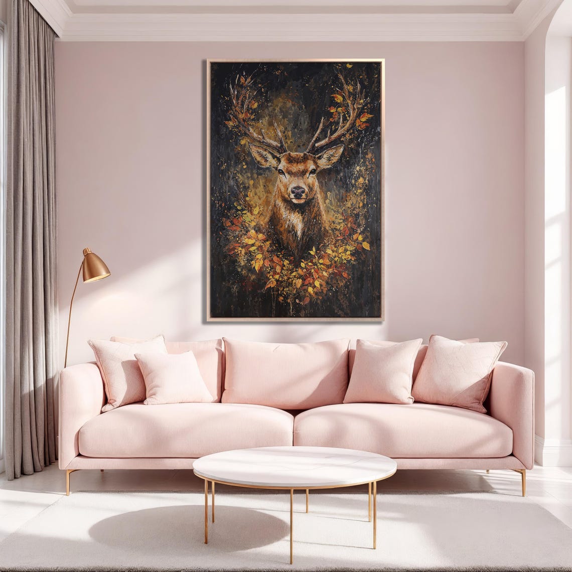 Expressive Stag Painting With Autumn Foliage on Dark Art Poster - Image 5