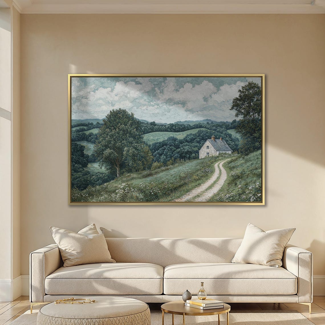 Stone Cottage On Hillside With Winding Dirt Path Landscape Poster - Image 2