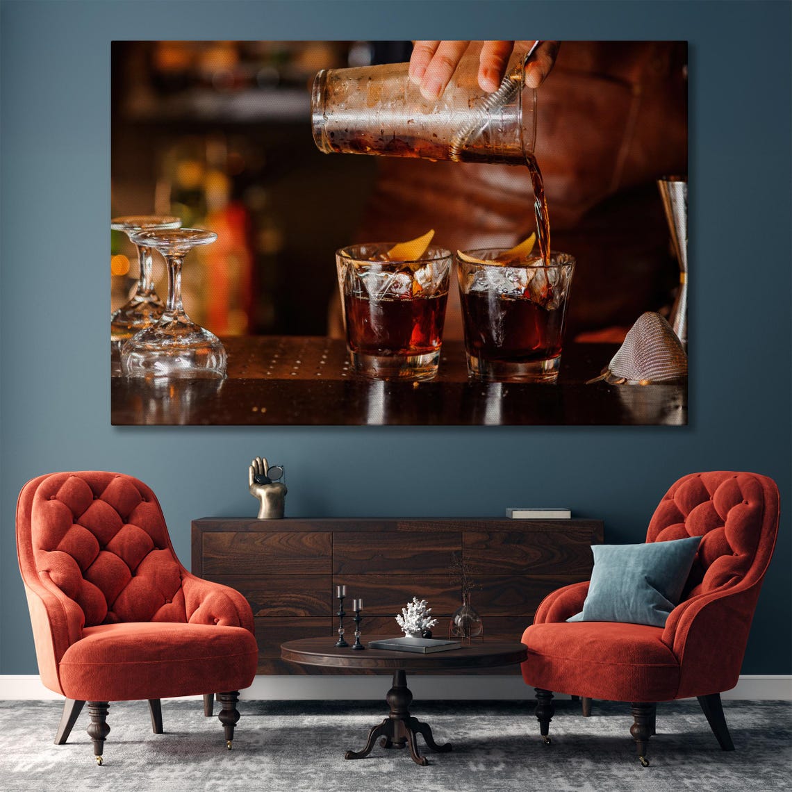 Bartender Pouring Classic Negroni Cocktail Moody Bar Large Wall Art - Image 5