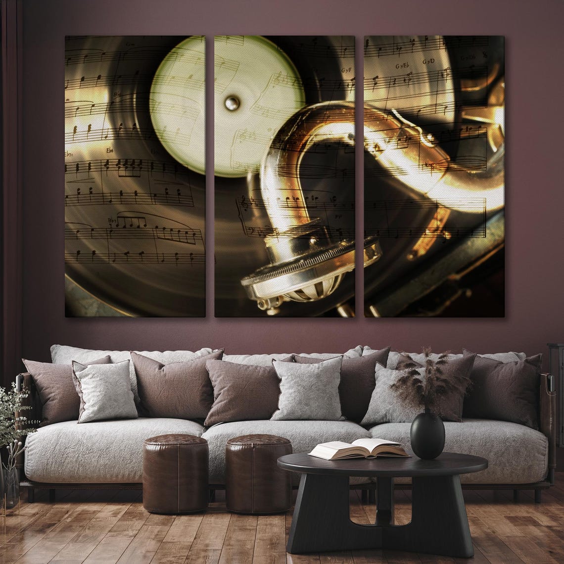 Vintage Gramophone with Sheet Music Collage Retro Music Poster - Image 6