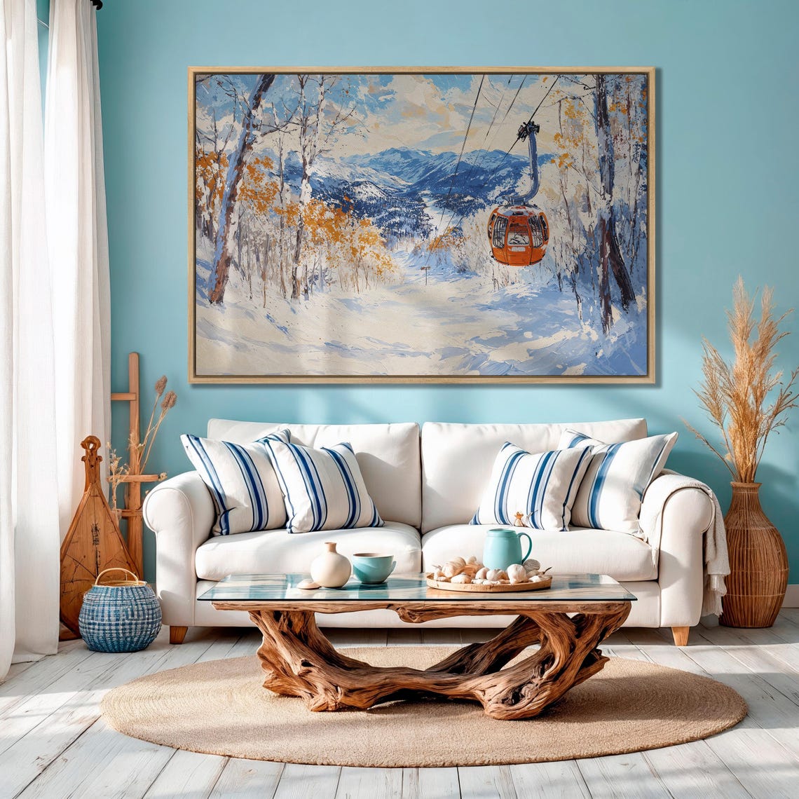 Orange Gondola Cabin Over Snowy Slope Birch Trees Ski Poster - Image 4