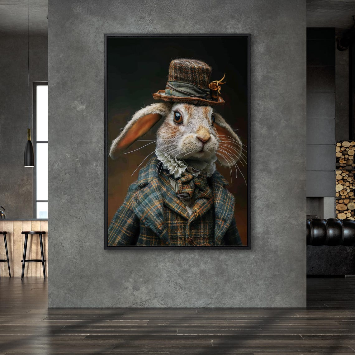 Dapper Gentleman Rabbit In Tweed Top Hat Vintage Portrait Wall Art - Image 5