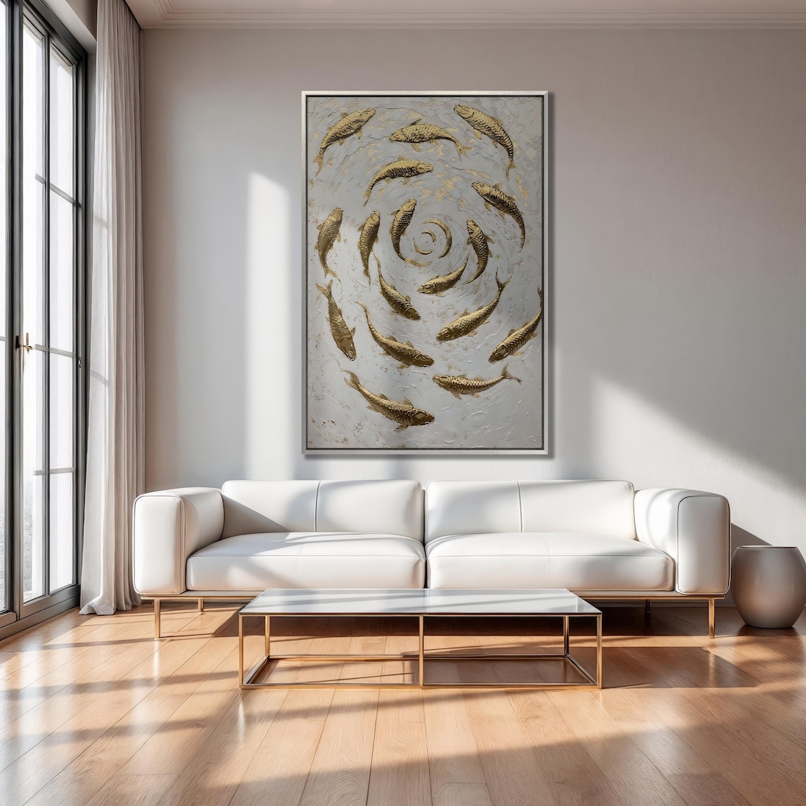 Spiral School of Golden Koi Fish Abstract Luxury Decor Art Poster - Image 2