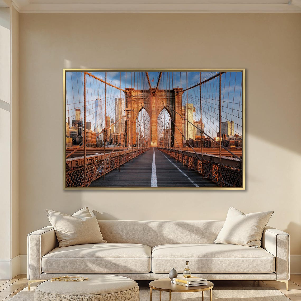Brooklyn Bridge Pedestrian Walkway Golden Hour New York Poster - Image 3