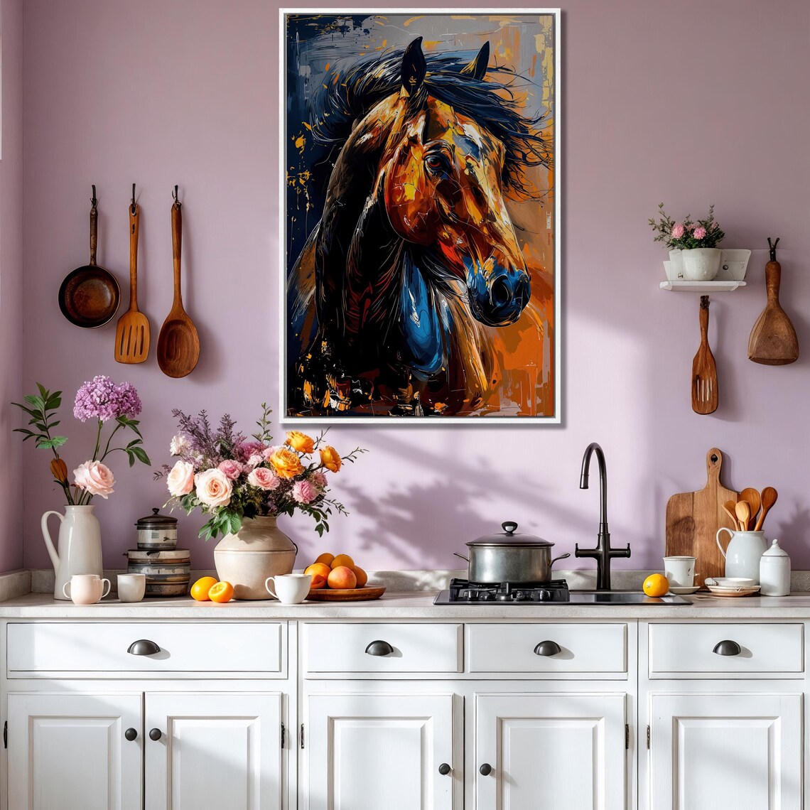Wild Horse Head Abstract Bold Blue Orange Equine Painting Poster - Image 2