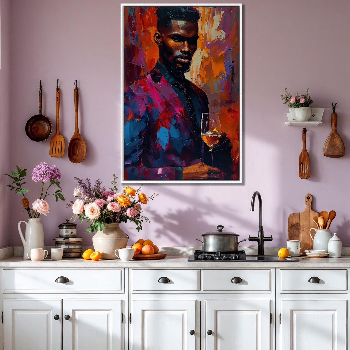 Vibrant Abstract Portrait Of A Gentleman With Wine Glass Poster - Image 2