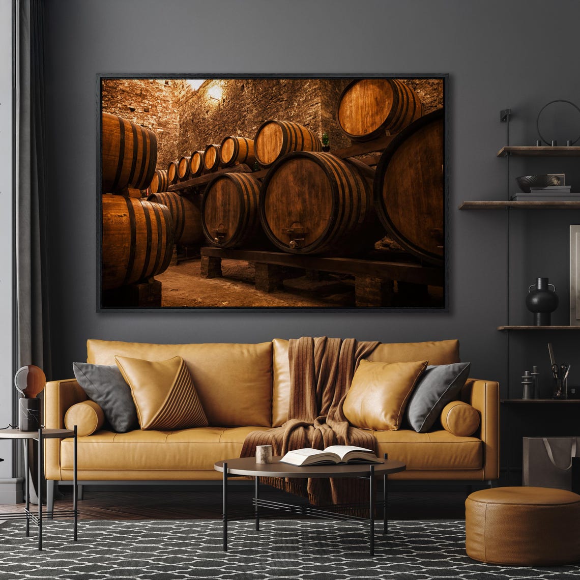 Wine Cellar Oak Barrels Aging Rustic Vineyard Storage Wall Art - Image 5