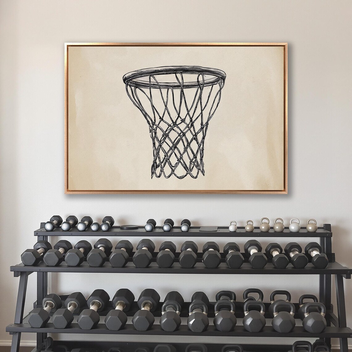 Minimalist Line Sketch Basketball Hoop Net Art Sports Poster - Image 4