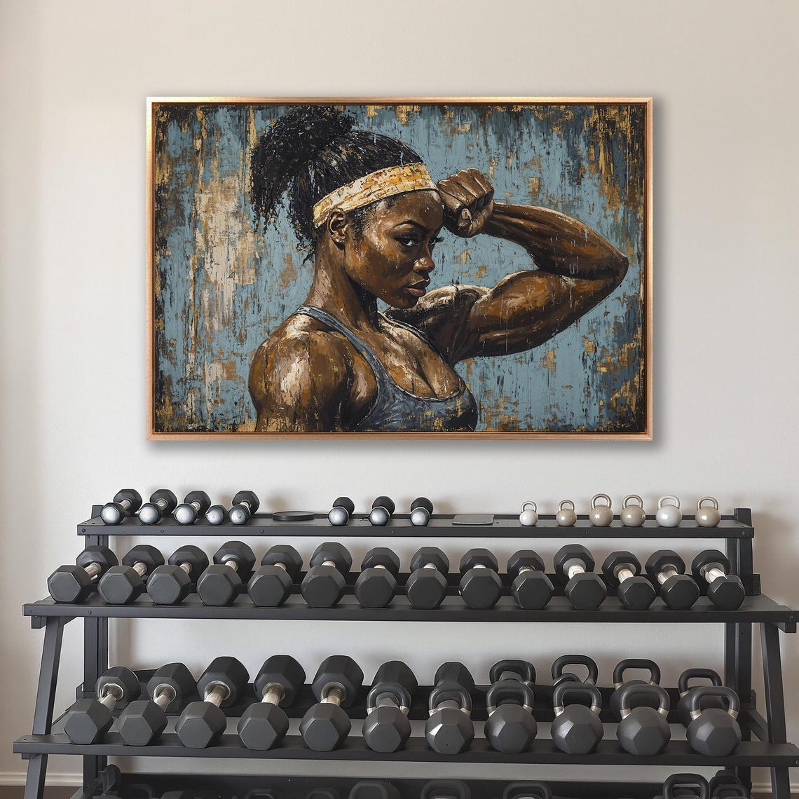 Black Female Bodybuilder Flexing Bicep Wearing Headband Poster - Image 4
