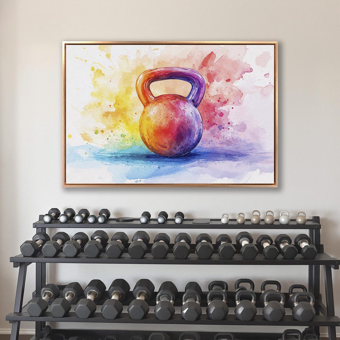 Colorful Fitness Framed Wall Art Kettlebell Watercolor Painting Print Gym Wall Decor Vibrant Sports Art Poster Ready To Hang Gift - Image 4