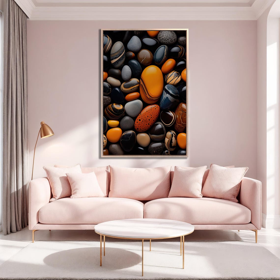 Polished Colorful Pebble Stones Orange Black Agate Zen Poster - Image 2