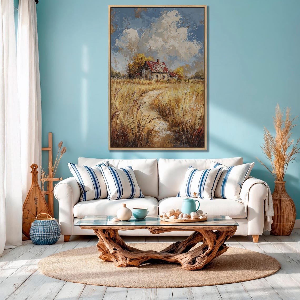 Weathered Barn With Red Roof in Golden Wheat Field Art Poster - Image 4