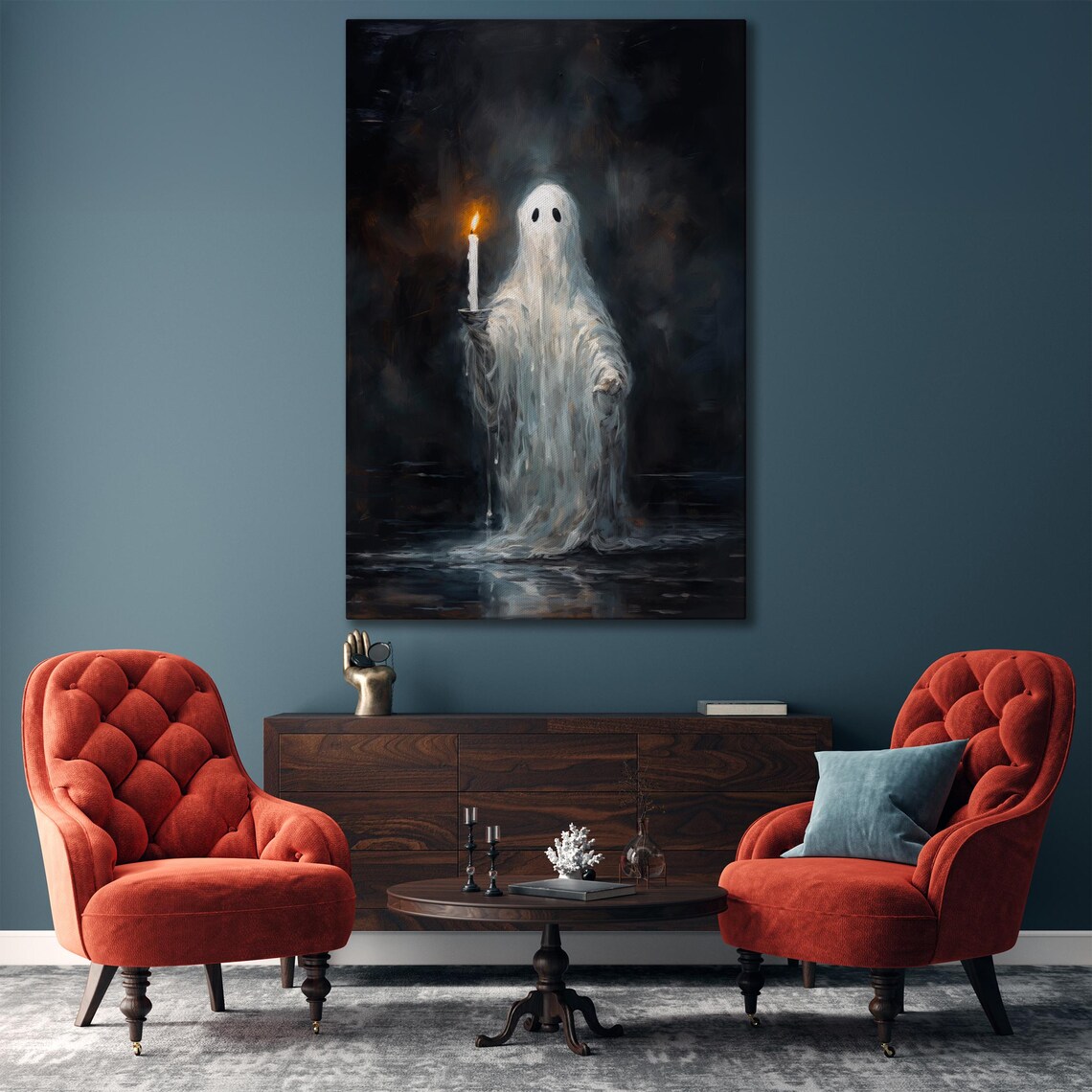 Haunting Ghost Holding Candle Dark Gothic Halloween Painting Poster - Image 4