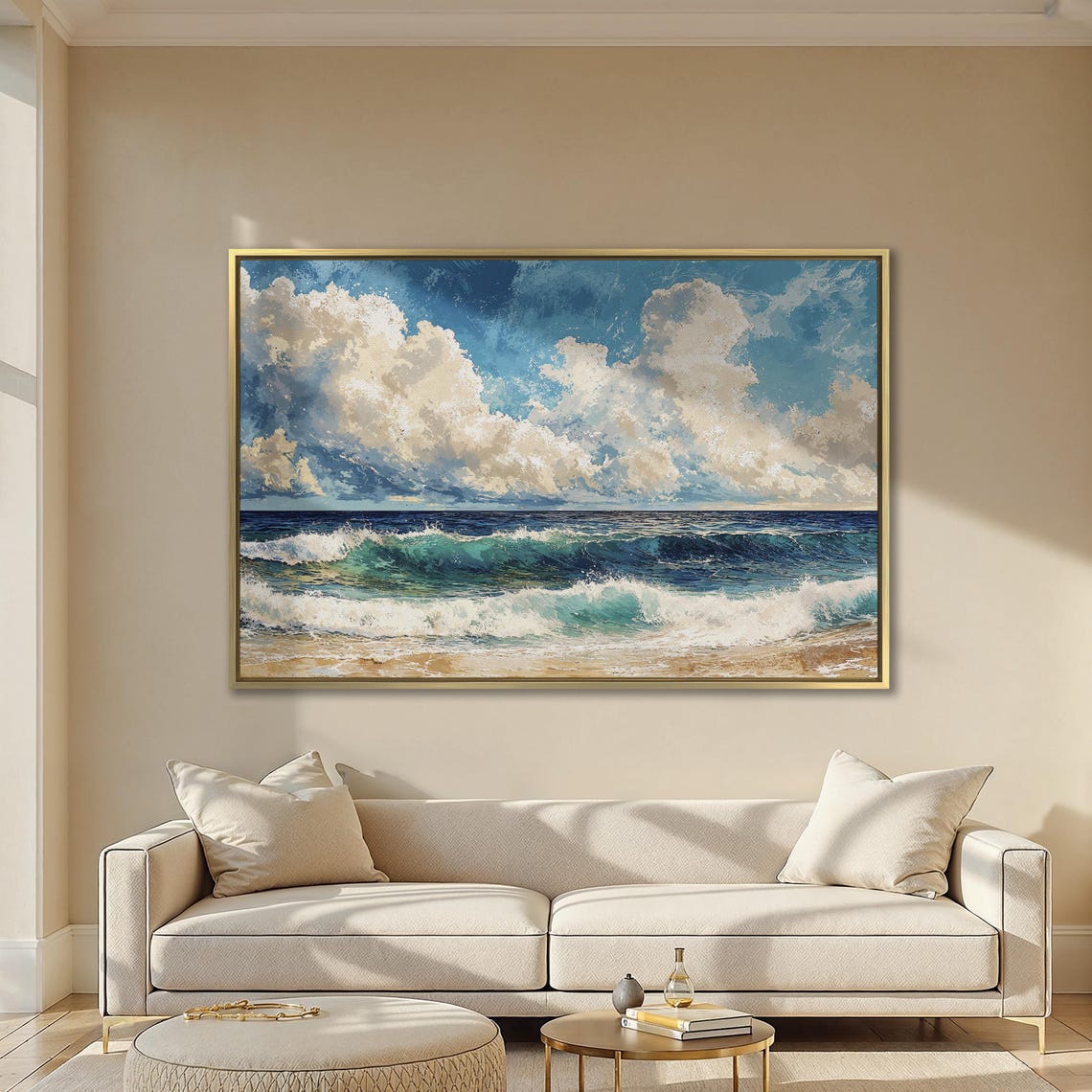Dramatic Ocean Waves Under Billowing White Clouds Seascape Poster - Image 2