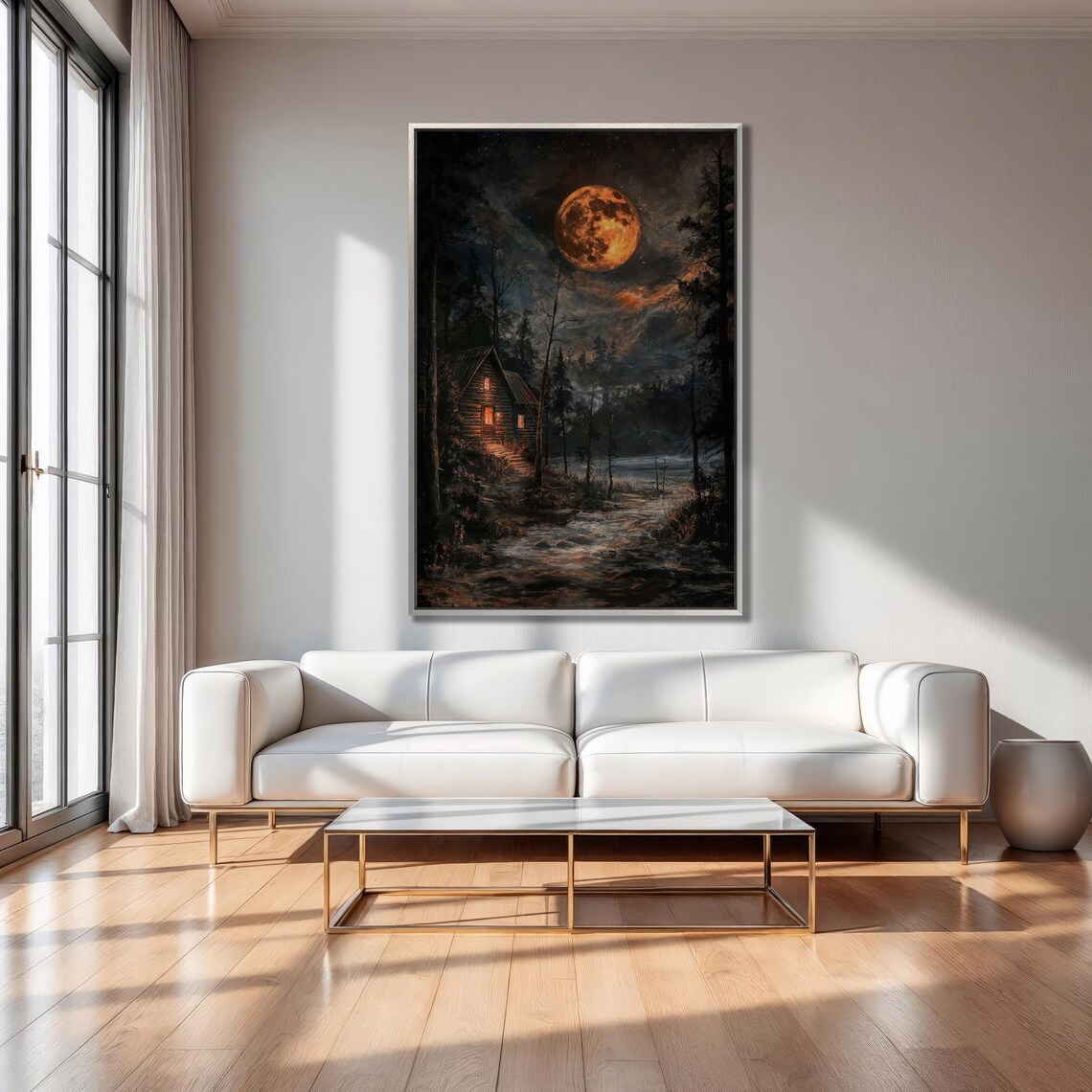 Moonlit Cabin Farmhouse Starry Skies Art Print - Image 2